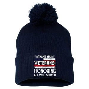 Thank You Veterans Day Honoring All Who Served Us Flag Pom Pom 12in Knit Beanie