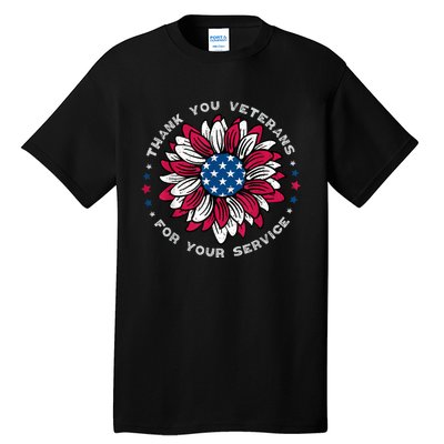 Thank You Veterans Sunflower Military Veterans Day Tribute Tall T-Shirt