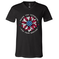 Thank You Veterans Sunflower Military Veterans Day Tribute V-Neck T-Shirt