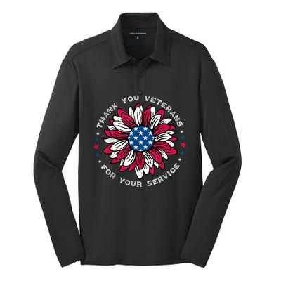 Thank You Veterans Sunflower Military Veterans Day Tribute Silk Touch Performance Long Sleeve Polo