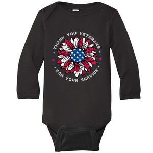 Thank You Veterans Sunflower Military Veterans Day Tribute Baby Long Sleeve Bodysuit