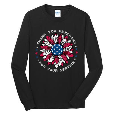 Thank You Veterans Sunflower Military Veterans Day Tribute Tall Long Sleeve T-Shirt