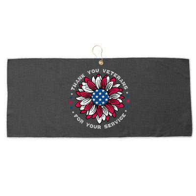 Thank You Veterans Sunflower Military Veterans Day Tribute Large Microfiber Waffle Golf Towel