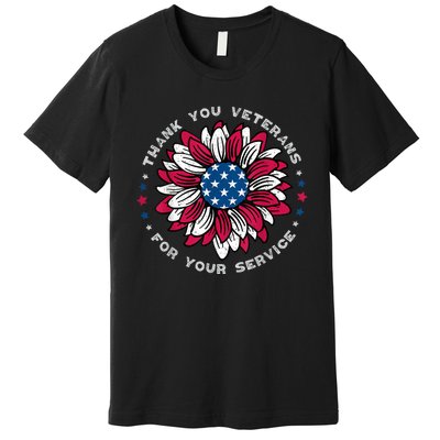 Thank You Veterans Sunflower Military Veterans Day Tribute Premium T-Shirt