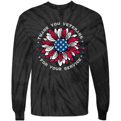 Thank You Veterans Sunflower Military Veterans Day Tribute Tie-Dye Long Sleeve Shirt