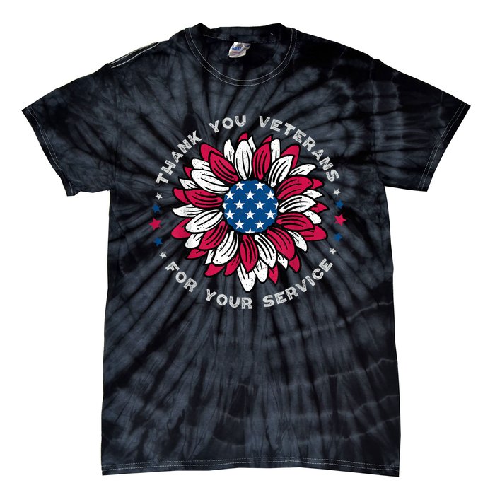 Thank You Veterans Sunflower Military Veterans Day Tribute Tie-Dye T-Shirt