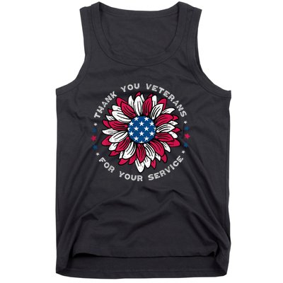 Thank You Veterans Sunflower Military Veterans Day Tribute Tank Top