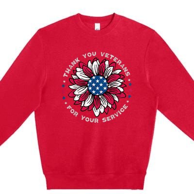 Thank You Veterans Sunflower Military Veterans Day Tribute Premium Crewneck Sweatshirt