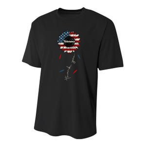 Thank You Veterans Sunflower Us America Flag Patriotic Youth Performance Sprint T-Shirt