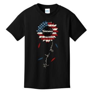 Thank You Veterans Sunflower Us America Flag Patriotic Kids T-Shirt