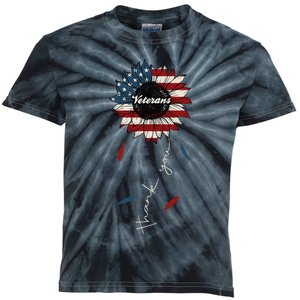 Thank You Veterans Sunflower Us America Flag Patriotic Kids Tie-Dye T-Shirt