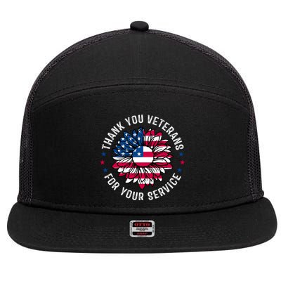 Thank You Veterans For You Service Usa Floral 7 Panel Mesh Trucker Snapback Hat