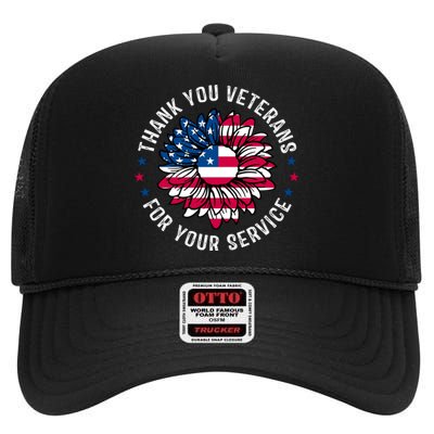 Thank You Veterans For You Service Usa Floral High Crown Mesh Back Trucker Hat