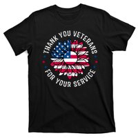 Thank You Veterans For You Service Usa Floral T-Shirt