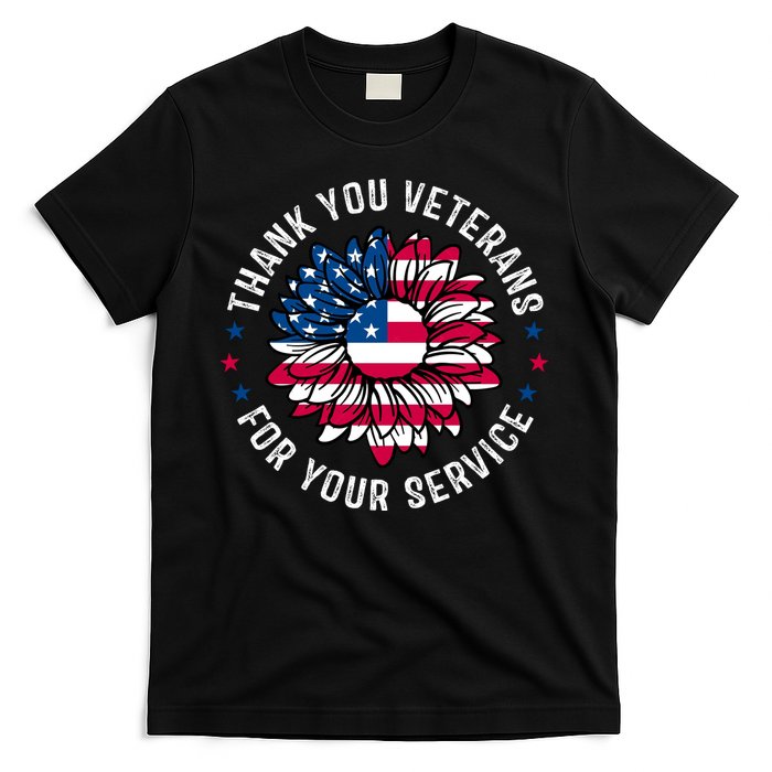 Thank You Veterans For You Service Usa Floral T-Shirt