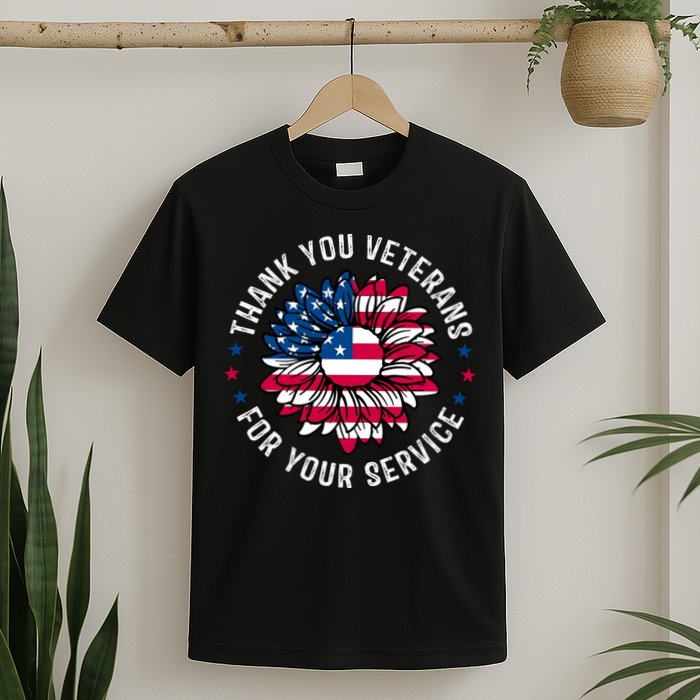 Thank You Veterans For You Service Usa Floral T-Shirt