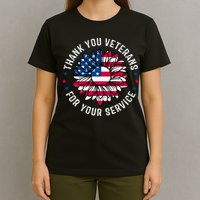 Thank You Veterans For You Service Usa Floral T-Shirt