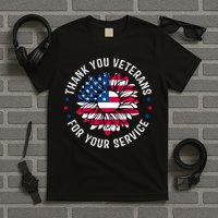 Thank You Veterans For You Service Usa Floral T-Shirt