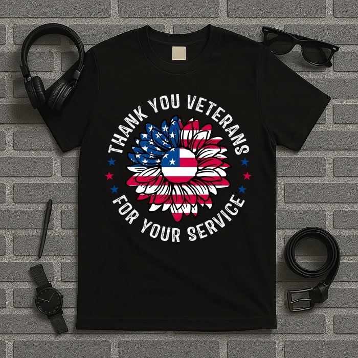 Thank You Veterans For You Service Usa Floral T-Shirt