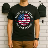 Thank You Veterans For You Service Usa Floral T-Shirt