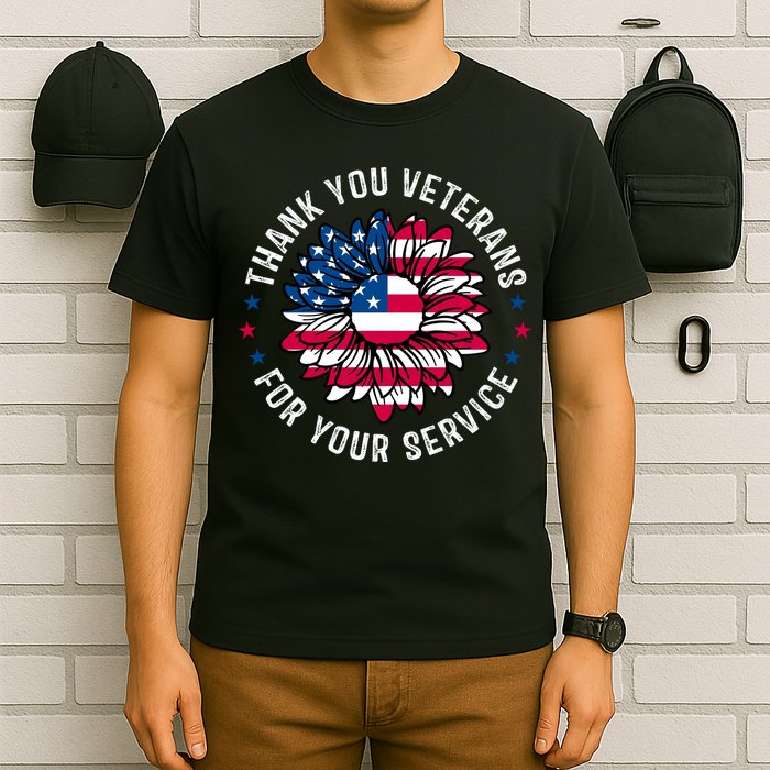 Thank You Veterans For You Service Usa Floral T-Shirt