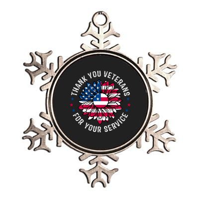 Thank You Veterans For You Service Usa Floral Metallic Star Ornament