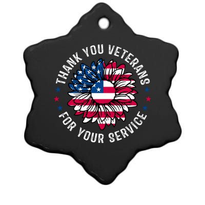 Thank You Veterans For You Service Usa Floral Ceramic Star Ornament