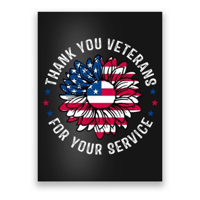 Thank You Veterans For You Service Usa Floral Poster