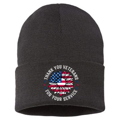 Thank You Veterans For You Service Usa Floral Sustainable Knit Beanie