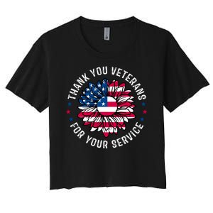 Thank You Veterans For You Service Usa Floral Women's Crop Top Tee