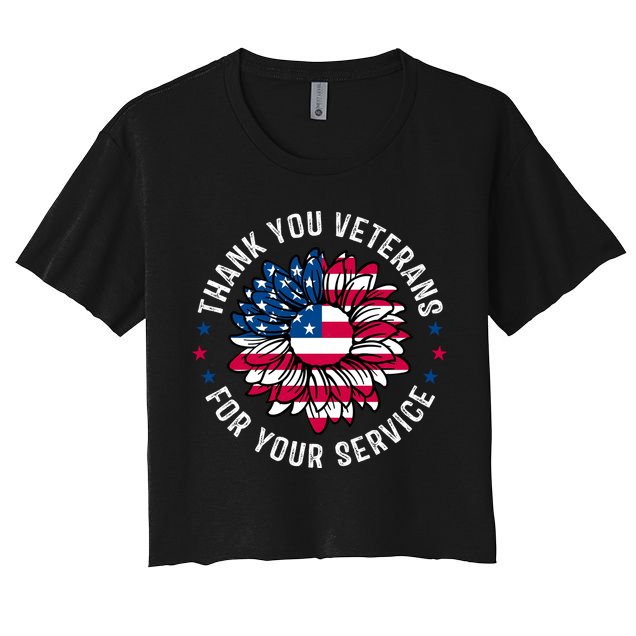 Thank You Veterans For You Service Usa Floral Crop Top
