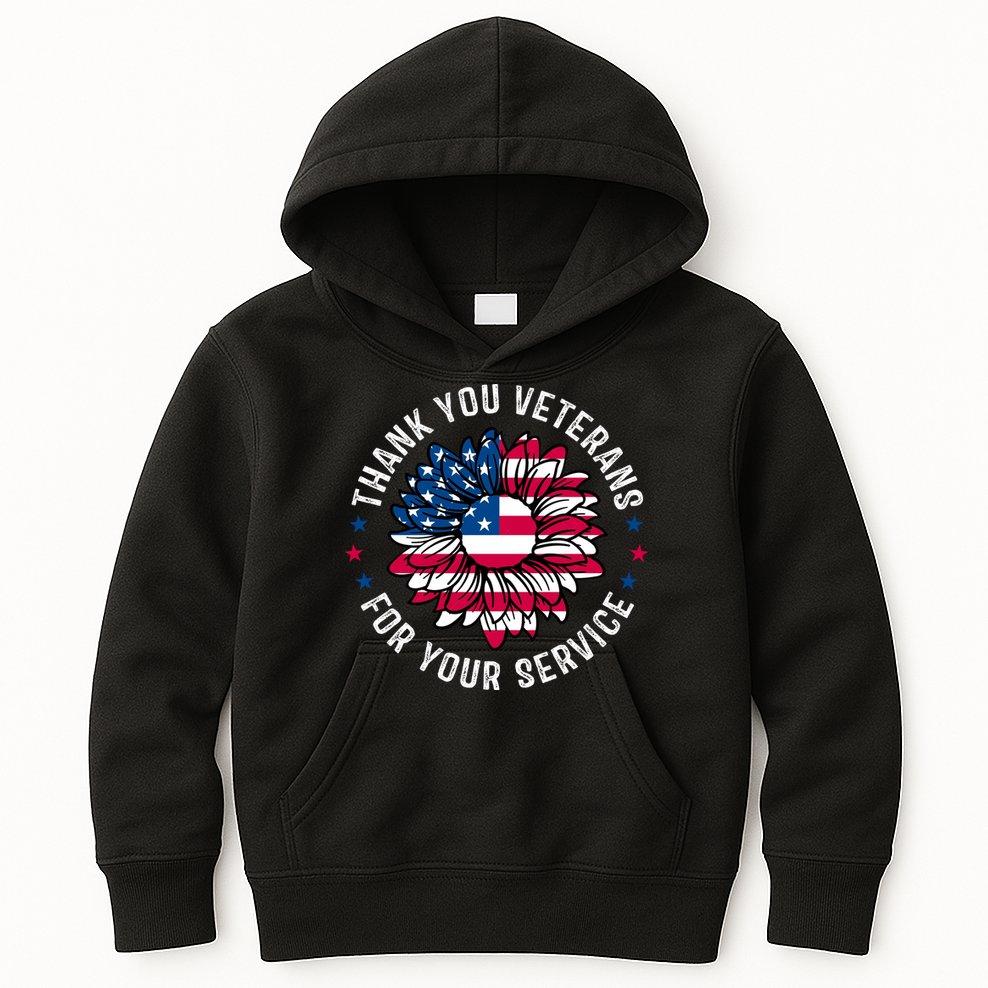 Thank You Veterans For You Service Usa Floral Kids Hoodie