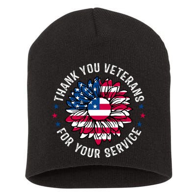 Thank You Veterans For You Service Usa Floral Short Acrylic Beanie