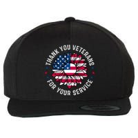 Thank You Veterans For You Service Usa Floral Wool Snapback Cap