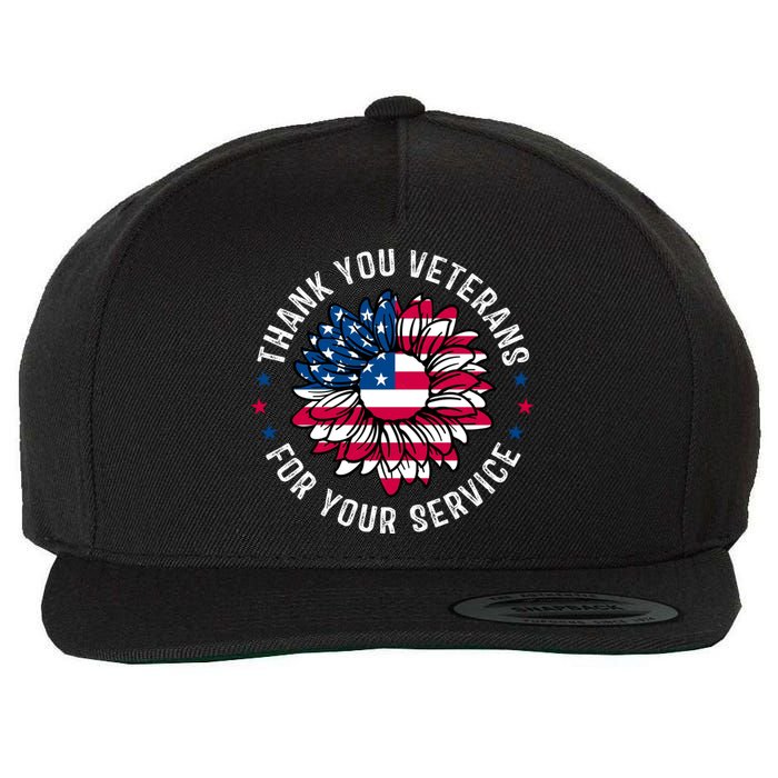 Thank You Veterans For You Service Usa Floral Wool Snapback Cap