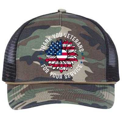 Thank You Veterans For You Service Usa Floral Retro Rope Trucker Hat Cap