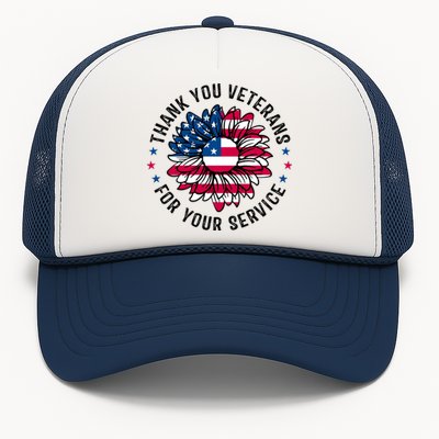 Thank You Veterans For You Service Usa Floral Trucker Hat