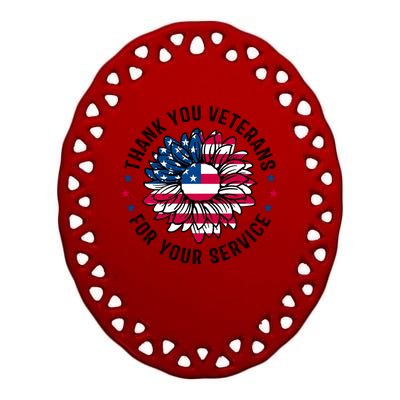 Thank You Veterans For You Service Usa Floral Ceramic Oval Ornament