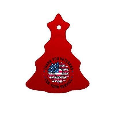 Thank You Veterans For You Service Usa Floral Ceramic Tree Ornament