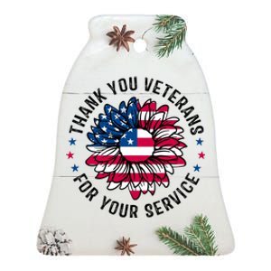 Thank You Veterans For You Service Usa Floral Ceramic Bell Ornament