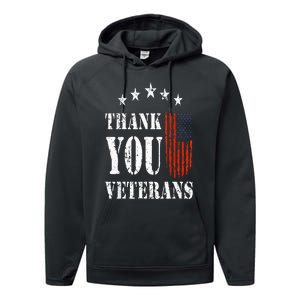 Thank You Veterans American Flag Proud Veteran Performance Fleece Hoodie