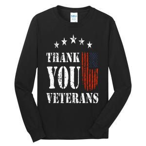 Thank You Veterans American Flag Proud Veteran Tall Long Sleeve T-Shirt