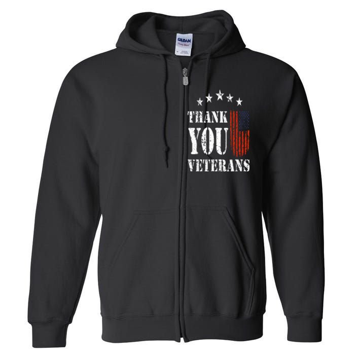 Thank You Veterans American Flag Proud Veteran Full Zip Hoodie