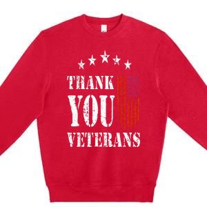 Thank You Veterans American Flag Proud Veteran Premium Crewneck Sweatshirt