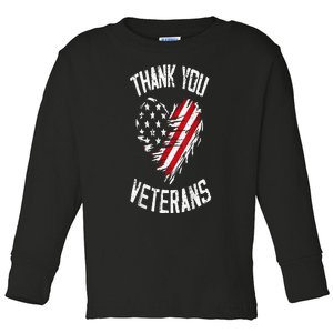 Thank You Veterans Patriotic American Flag Veterans Day 2024 Toddler Long Sleeve Shirt