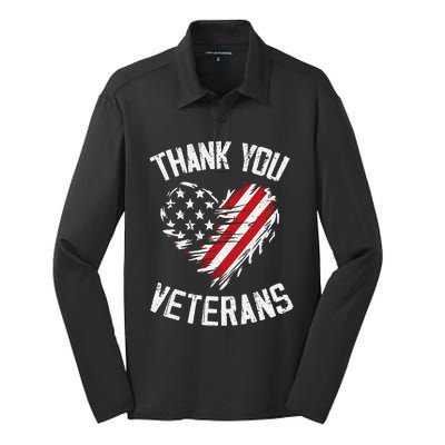 Thank You Veterans Patriotic American Flag Veterans Day 2024 Gift Silk Touch Performance Long Sleeve Polo