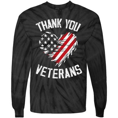 Thank You Veterans Patriotic American Flag Veterans Day 2024 Gift Tie-Dye Long Sleeve Shirt