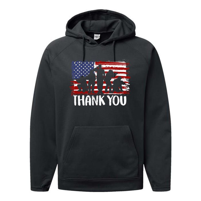 Thank You Veterans 4th of July American Dad Patriotic Performance Fleece Hoodie