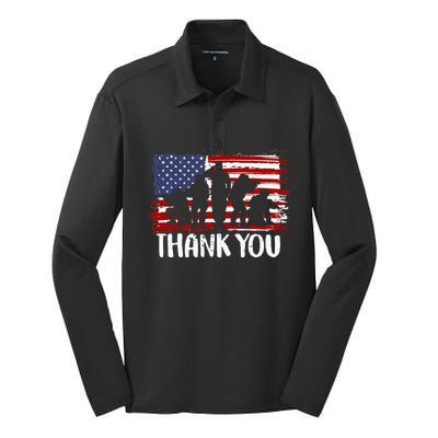 Thank You Veterans 4th of July American Dad Patriotic Silk Touch Performance Long Sleeve Polo