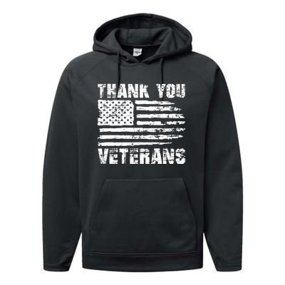 Thank You Veterans American Flag Proud Veteran Performance Fleece Hoodie